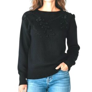 VINTAGE‎ Y2K Women’s M Black Silk Angora Blend Bead Embellished Sweater Coquette